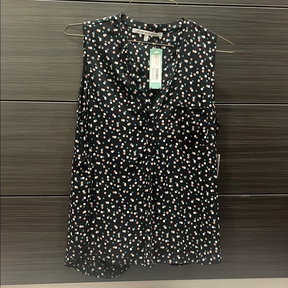 Collective Concepts Black Blouse with Multicolor Dots